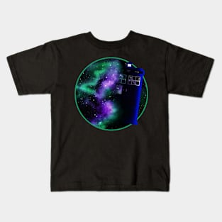 TARDIS with purple & green in circle Kids T-Shirt